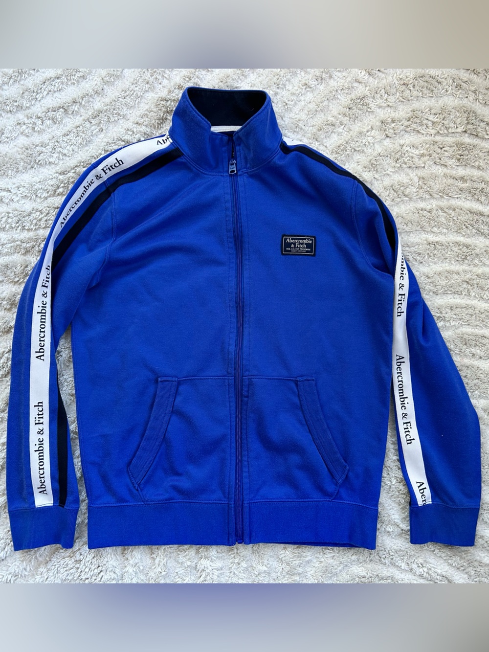 Vintage Y2K Abercrombie & Fitch Blue Full-Zip Track Jacket with White Stripes